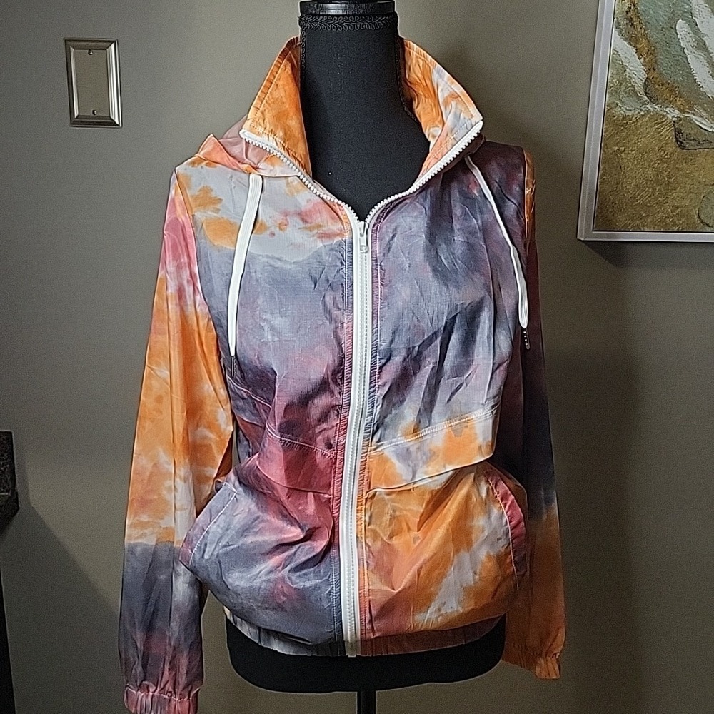 And The Why Tie-Dye Zip Front Windbreaker Jacket Women's Small ATW13774